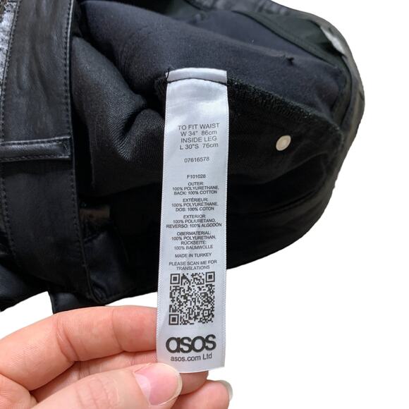 asos Black Vegan Faux Leather Straight Leg Pants Size 34 - Picture 4 of 8